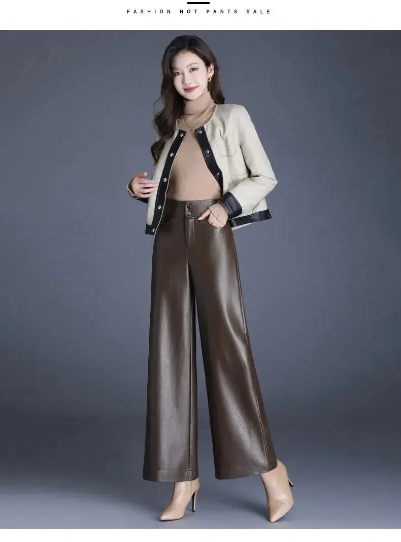 Faux Leather Wide Leg Pant Toshe Women's Fashions