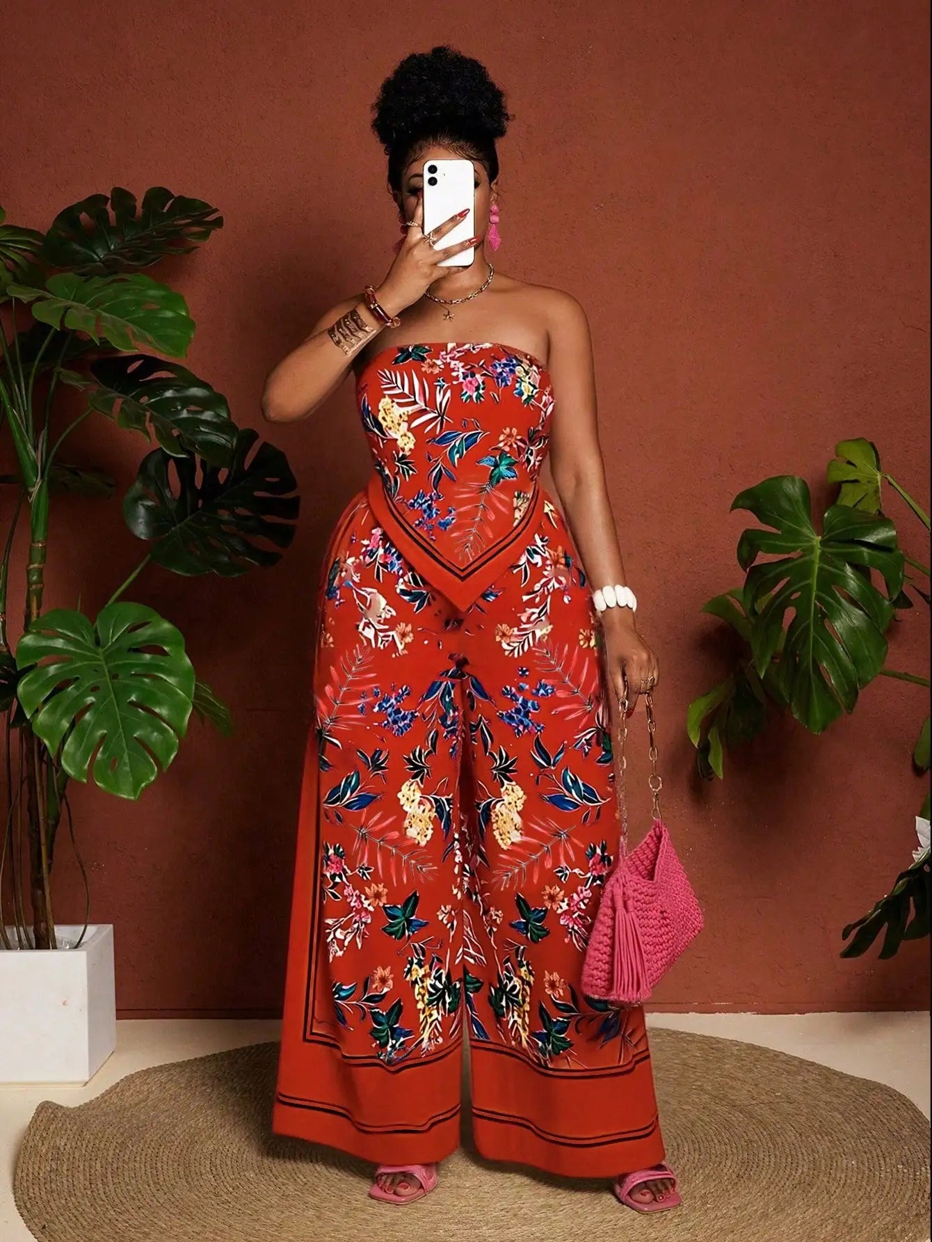 Floral Bandeau Top & Wide Leg Pants Set
