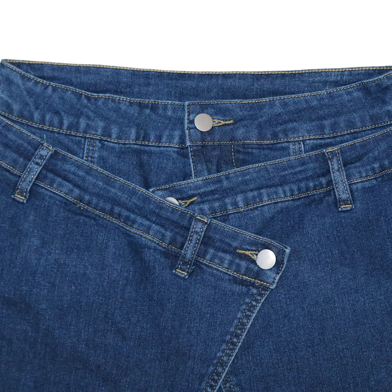 Vintage Asymmetrical Wrap Overlap Washed Denim