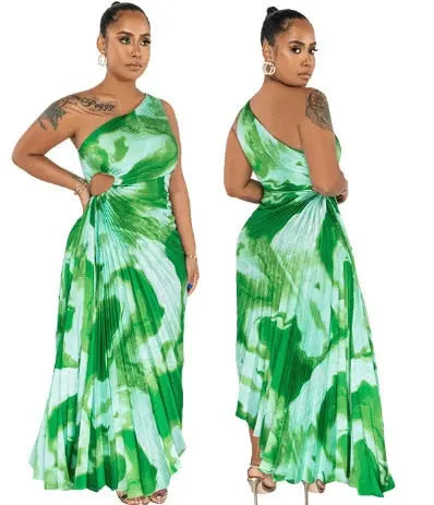 One Shoulder Pleated Backless Maxi Dress - Toshe Women's Fashions