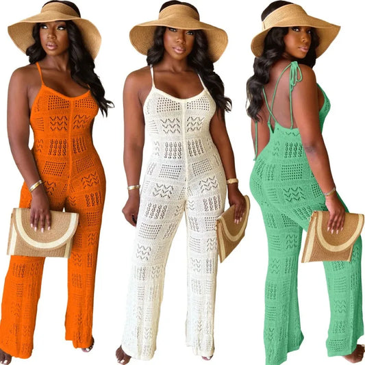 Knitted Cami Beach Cover Up Jumpsuit - Toshe Women's Fashions