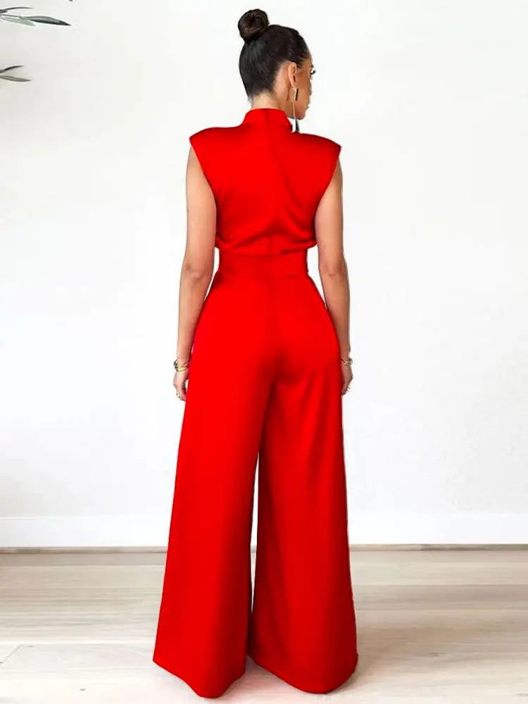 Mockneck Sleeveless High Waist Wide Leg Jumpsuit - Toshe Women's Fashions