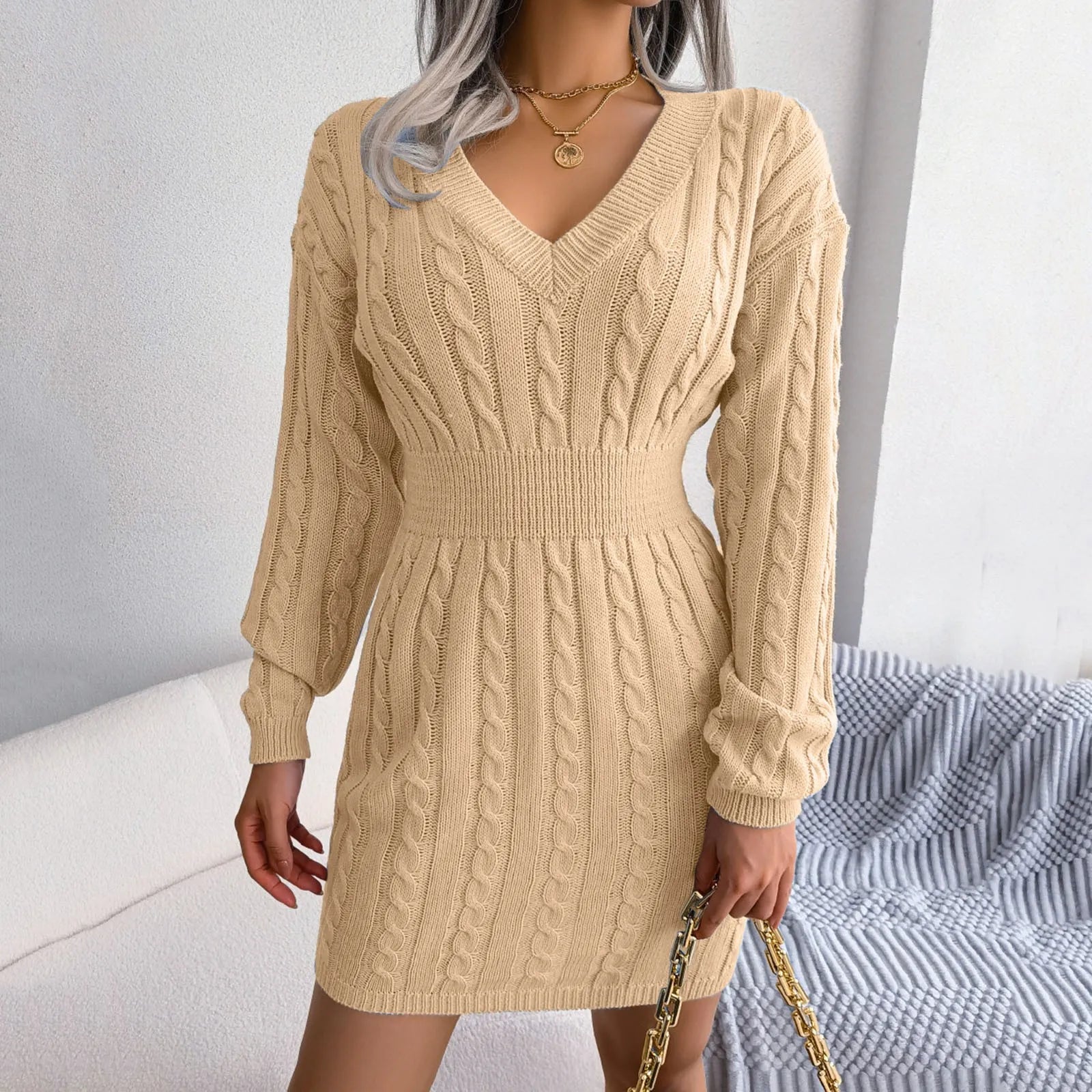 Twist Knit Sweater Wrap Mini Dress - Toshe Women's Fashions