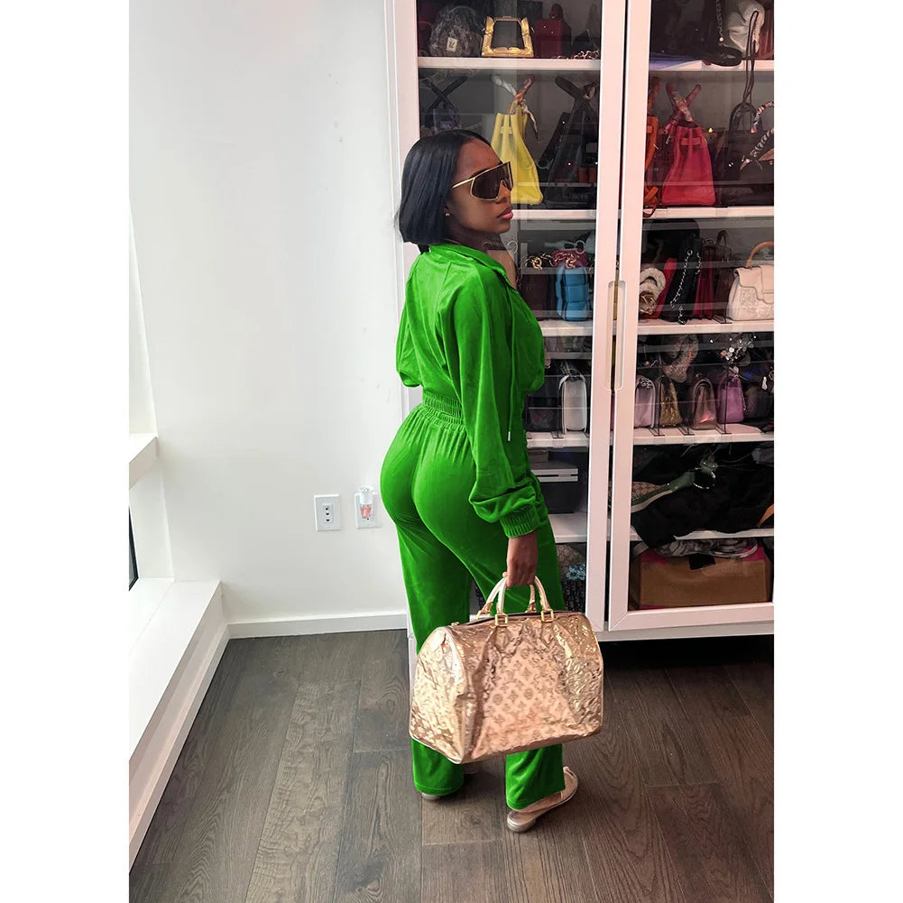 Zipper Front Crop Jacket and Straight Leg Tracksuit