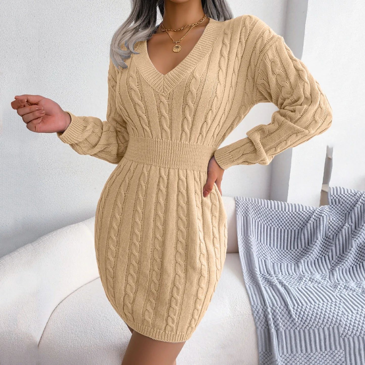 Twist Knit Sweater Wrap Mini Dress - Toshe Women's Fashions