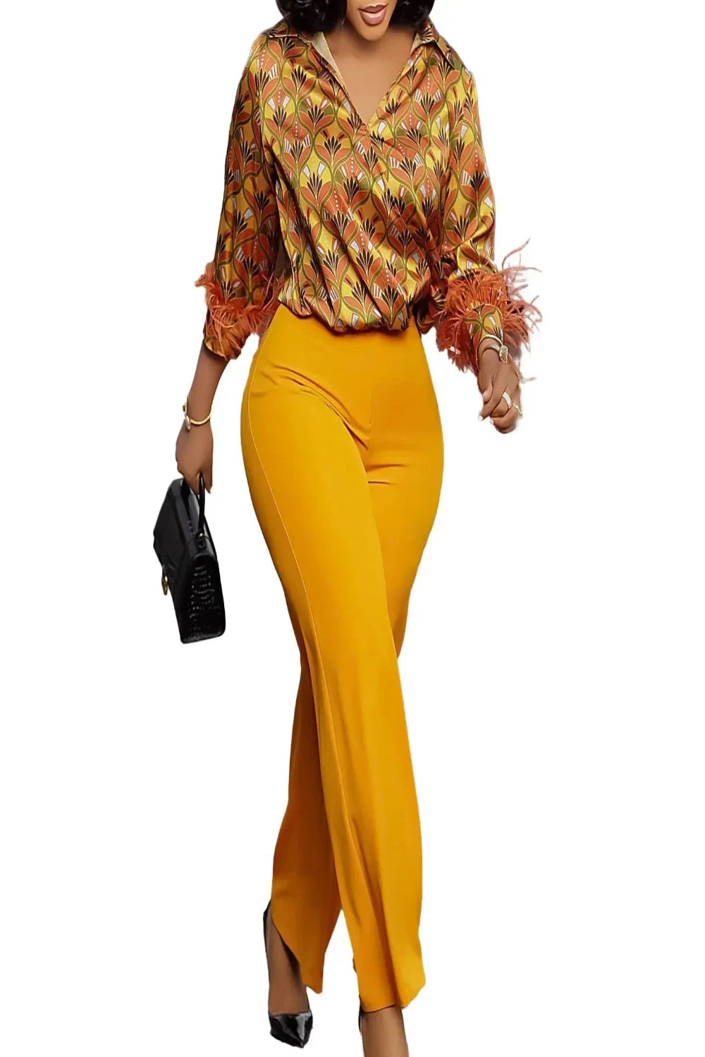 Satin Printed Blouse and Wide Leg Pants Set Toshe Women's Fashions