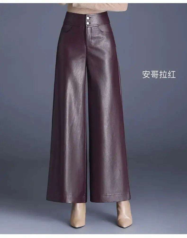 Faux Leather Wide Leg Pant Toshe Women's Fashions