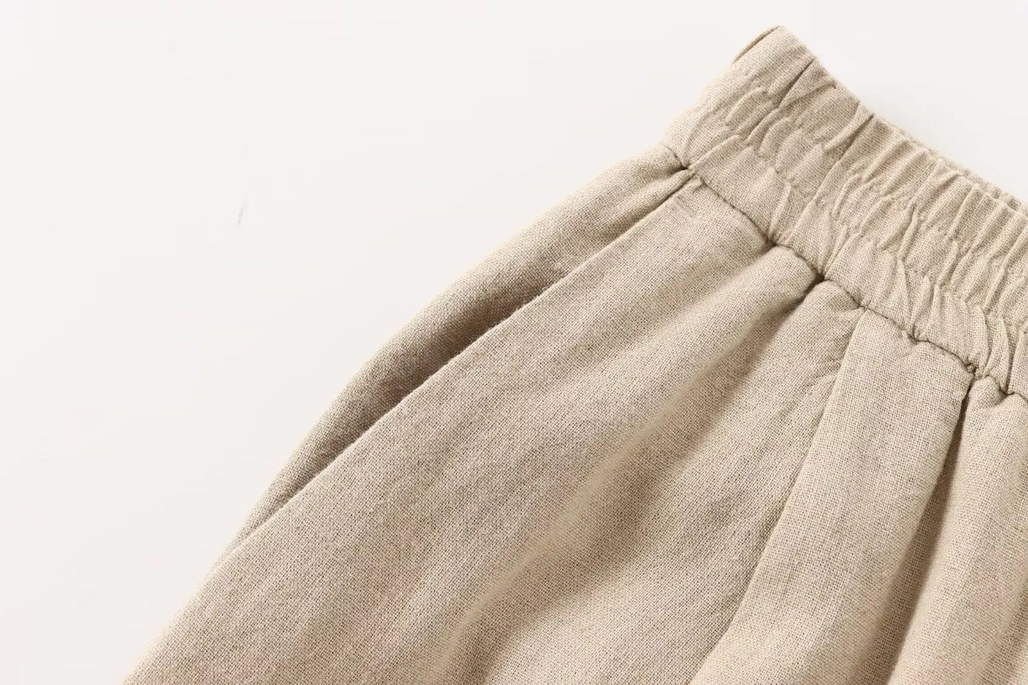 Linen Collared Single-Breasted Shirt & Pocketed Wide Leg Pant Set