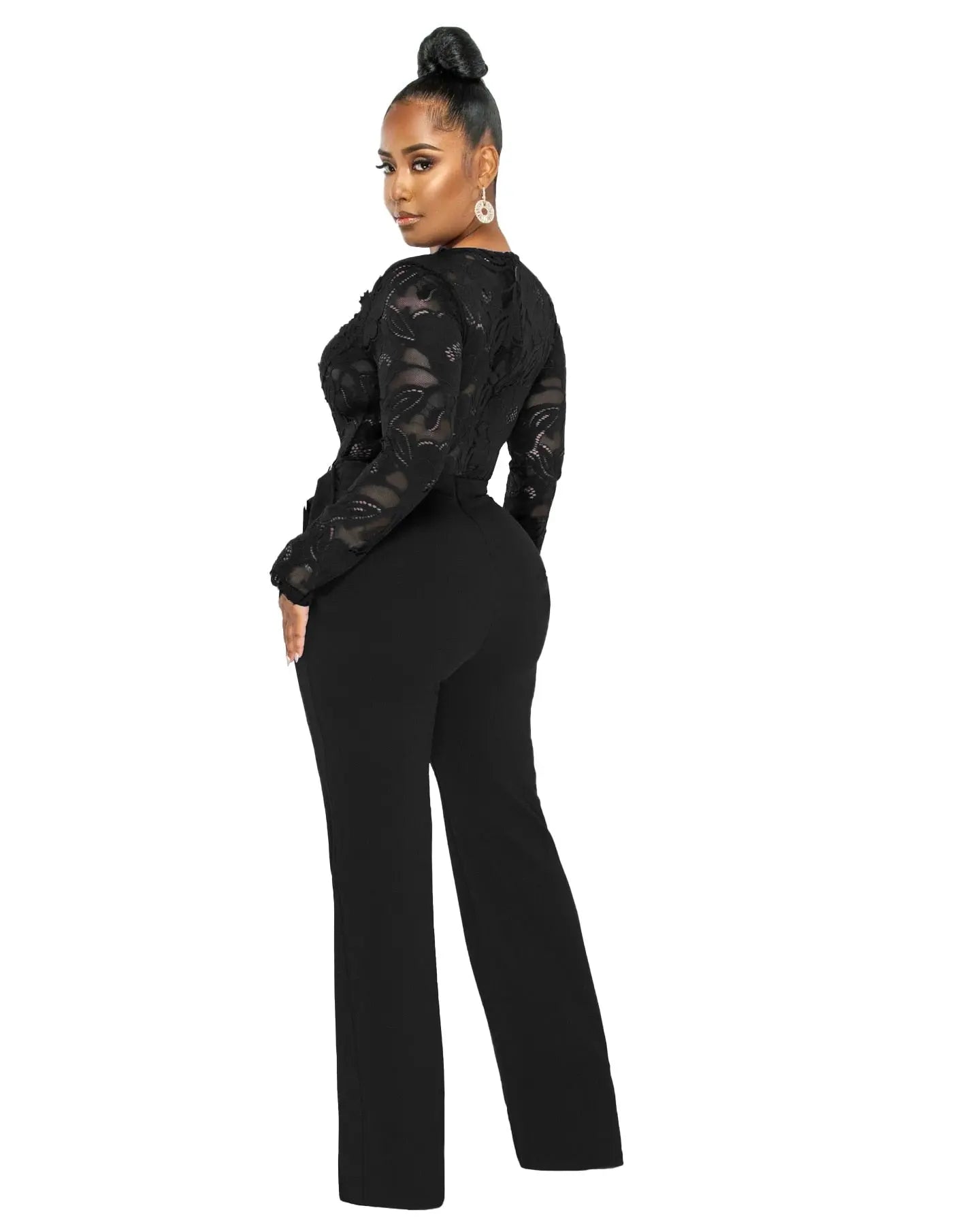 Deep V-Neck Lace Flower Slim Fit Jumpsuit - Toshe Women's Fashions