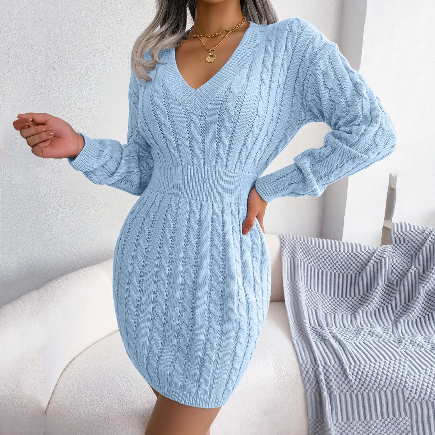 Twist Knit Sweater Wrap Mini Dress - Toshe Women's Fashions