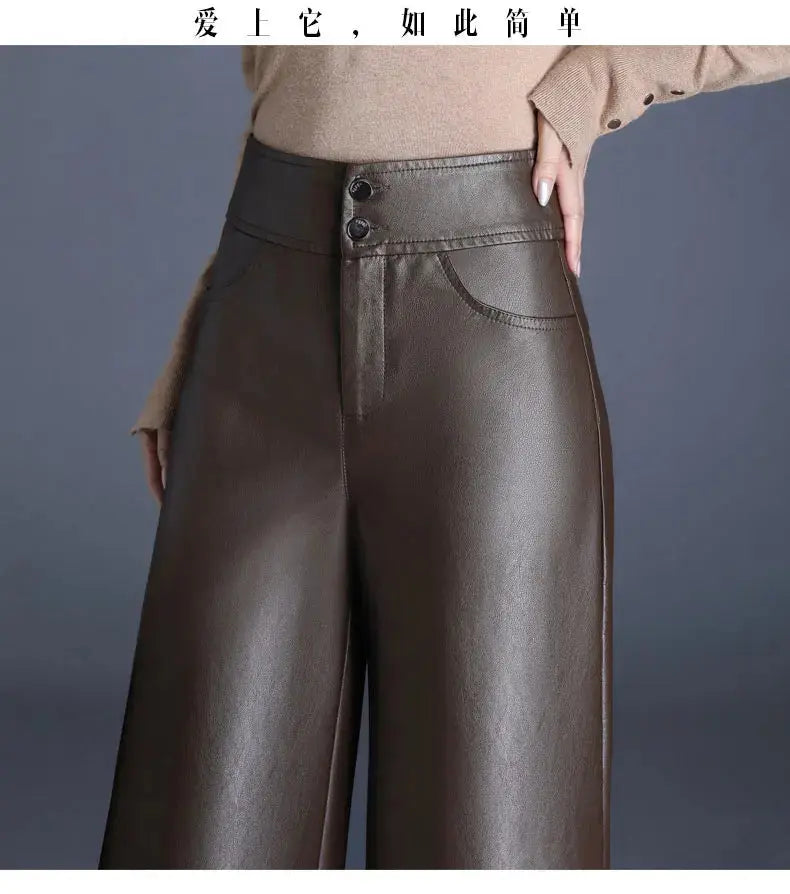 Faux Leather Wide Leg Pant Toshe Women's Fashions