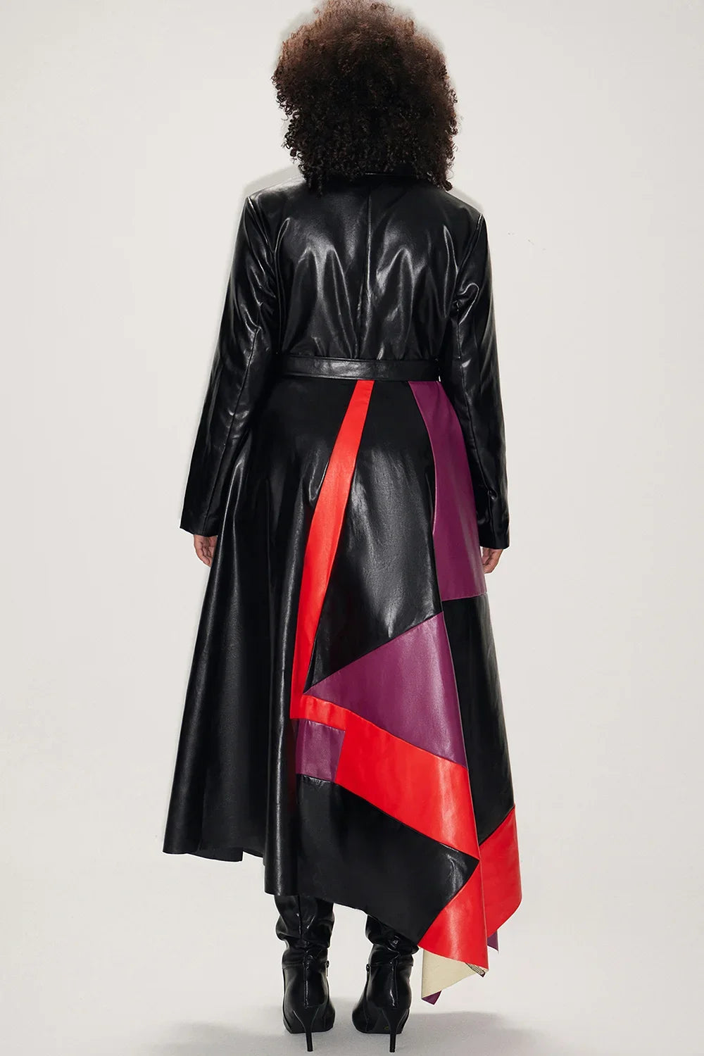 Faux Leather Black Contrast Trench Coat