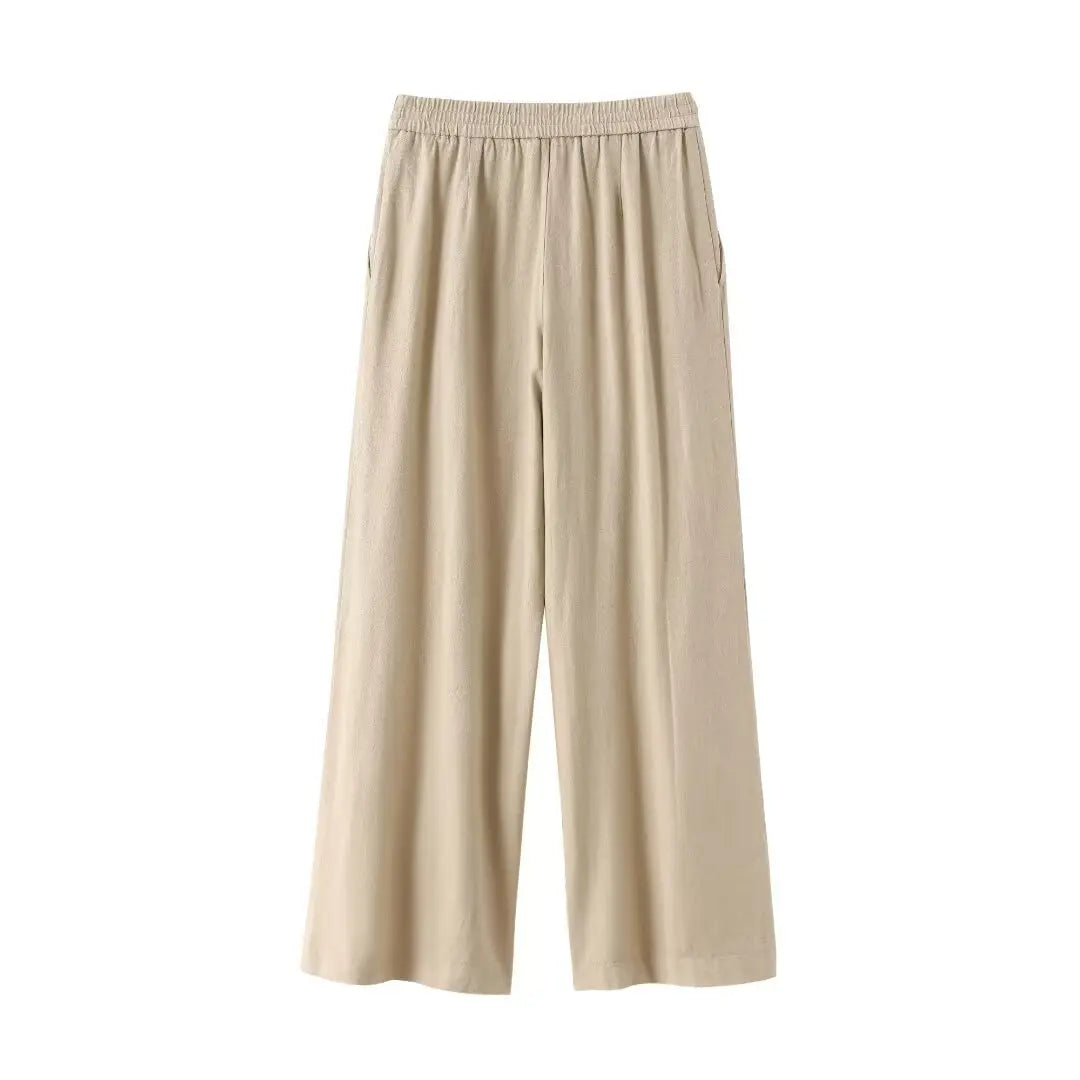 Linen Collared Single-Breasted Shirt & Pocketed Wide Leg Pant Set