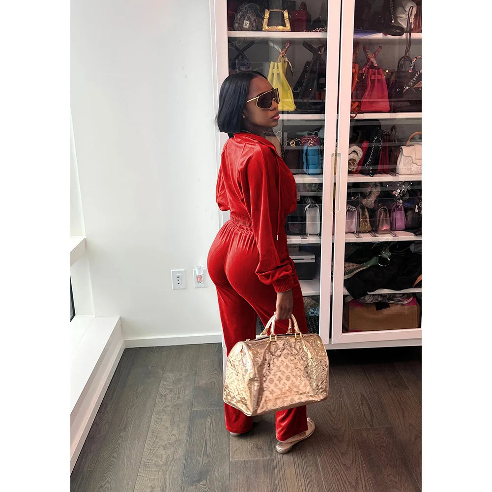 Zipper Front Crop Jacket and Straight Leg Tracksuit