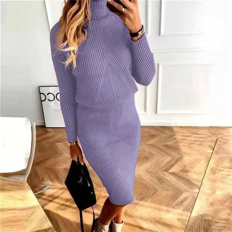 Turtleneck Pullover Sweater Skirt Set