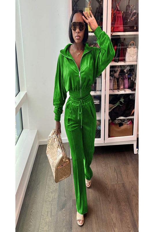 Zipper Front Crop Jacket and Straight Leg Tracksuit