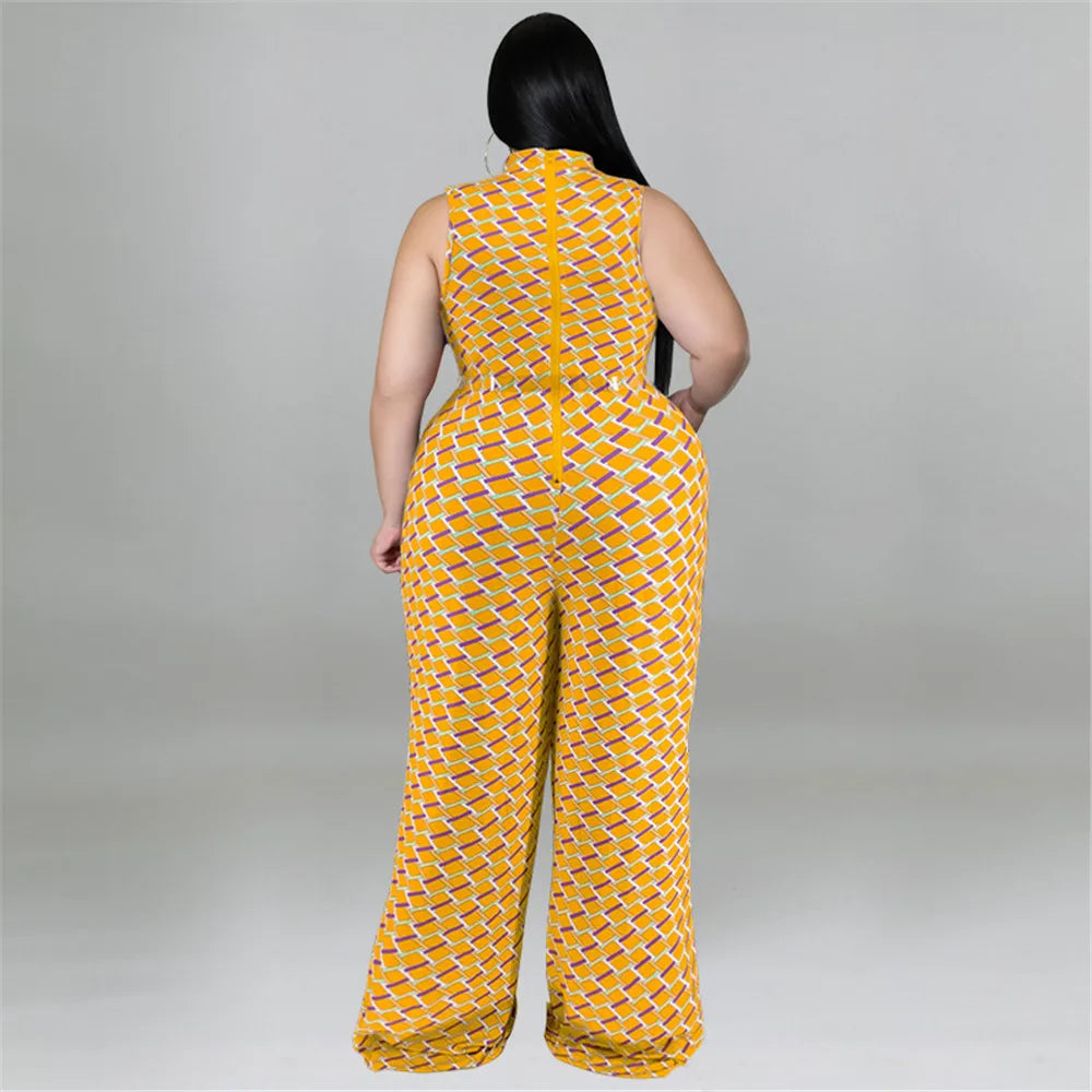 Plaid Print Sleeveless Jumpsuit with Belt - Toshe Women's Fashions