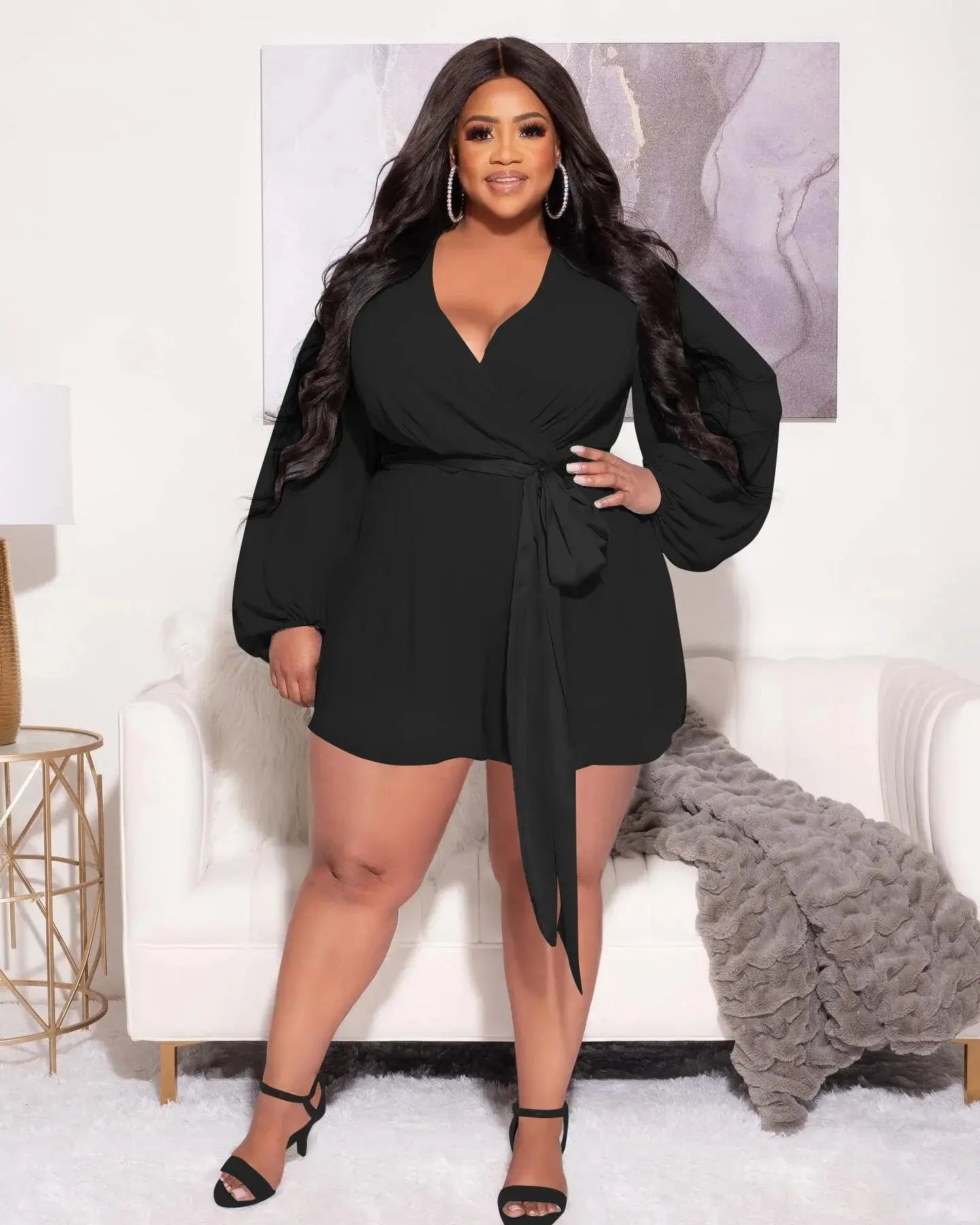 Long Sleeve V-neck Chiffon Romper Toshe Womens Fashions