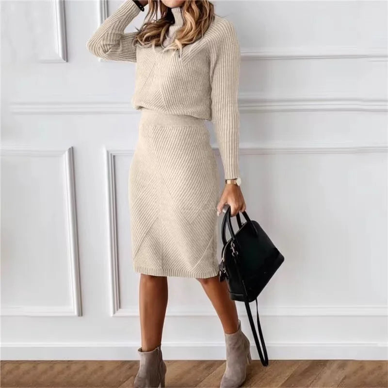 Turtleneck Pullover Sweater Skirt Set