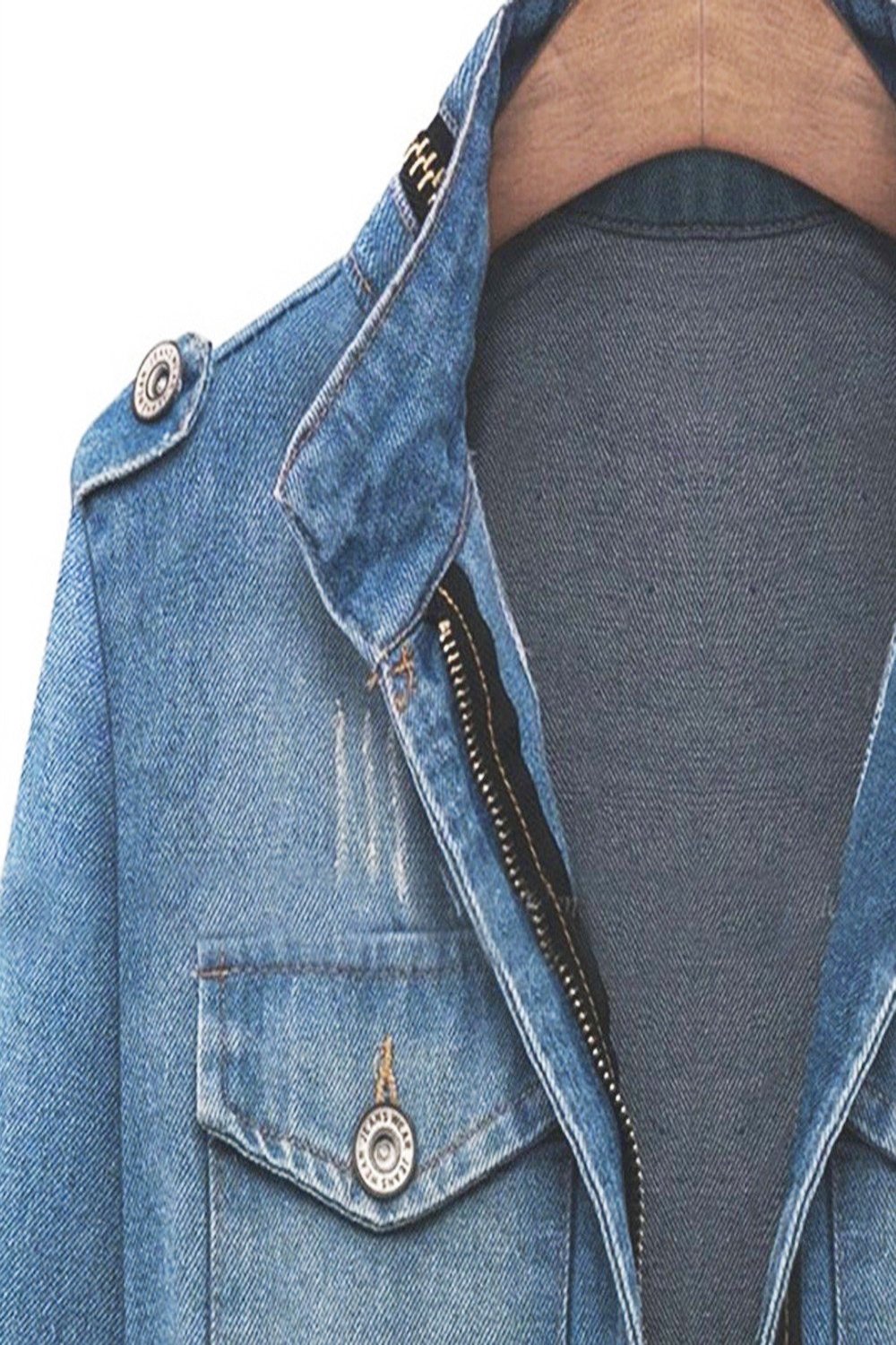 Denim Distressed Pocketed Jacket