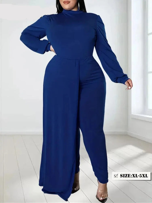 Plus Size  Jumpsuit Solid Color Puff Long Sleeve One Piece  XL-5XL AliEpress