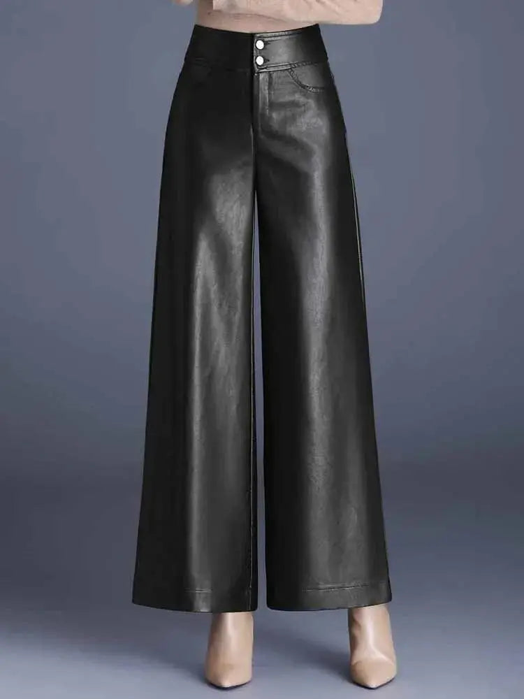 Faux Leather Wide Leg Pant Toshe Women's Fashions