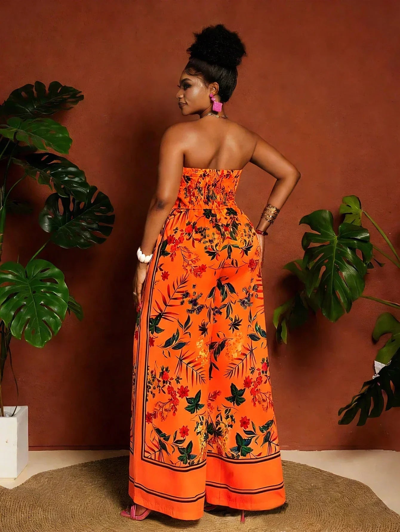 Floral Bandeau Top & Wide Leg Pants Set