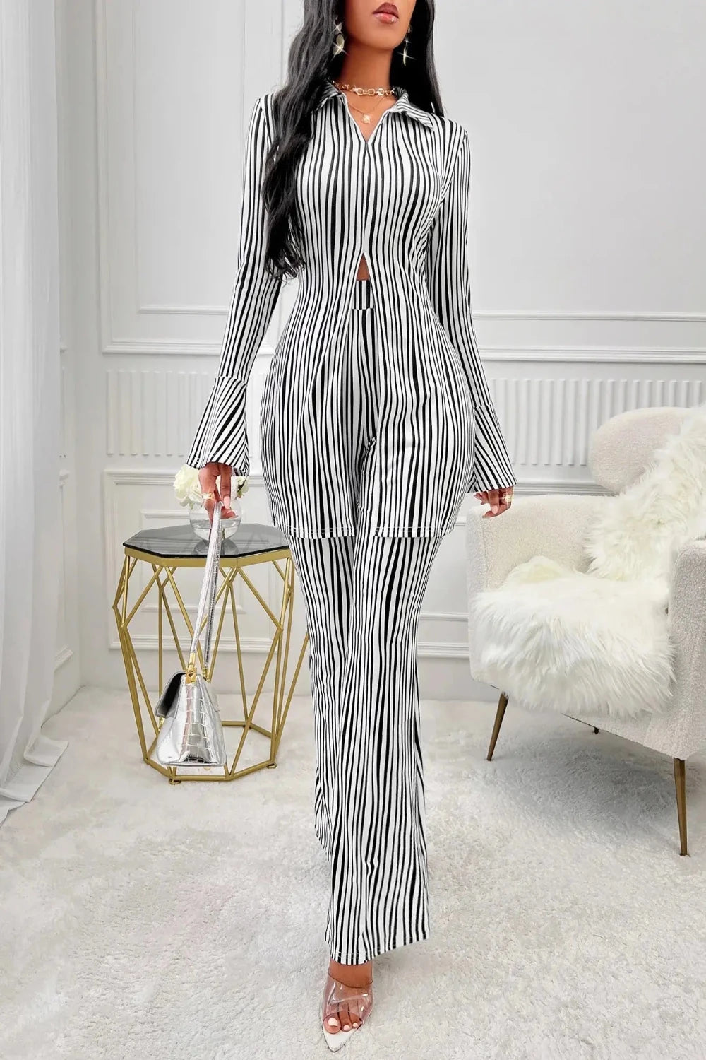 2 Piece Set Long Sleeve Striped Shirts High Waist Pants Matching Set 2024 Autumn Streetwear Office Lady Outfits aliexpress