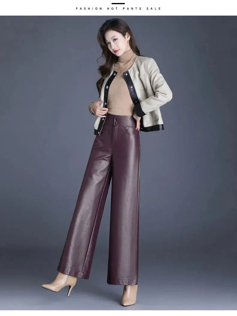 Faux Leather Wide Leg Pant Toshe Women's Fashions