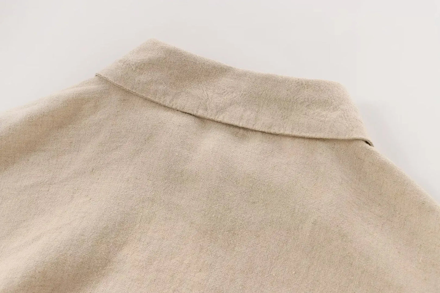 Linen Collared Single-Breasted Shirt & Pocketed Wide Leg Pant Set