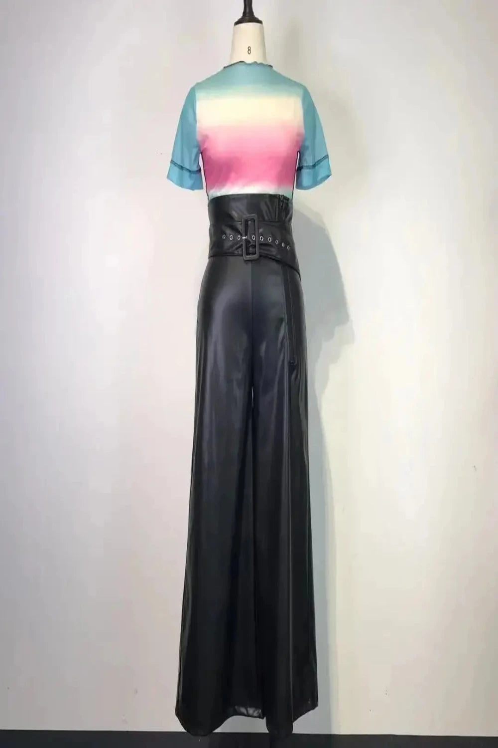 Black High Waist Faux Leather Wide Leg Pants Toshe Women's Fashions