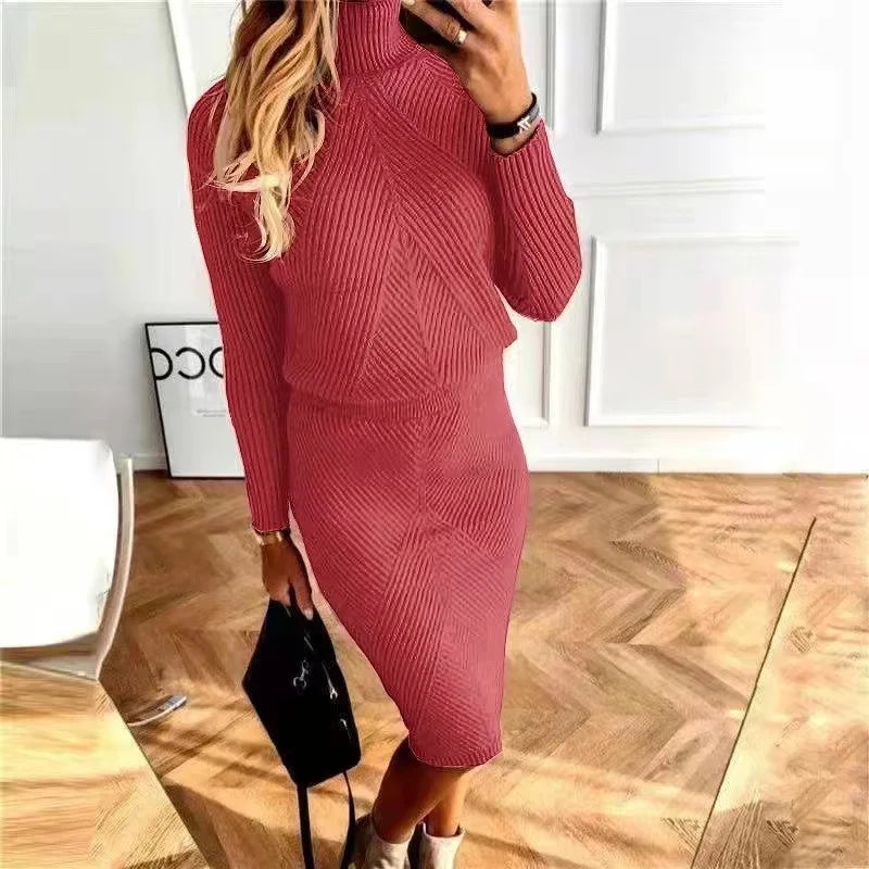 Turtleneck Pullover Sweater Skirt Set