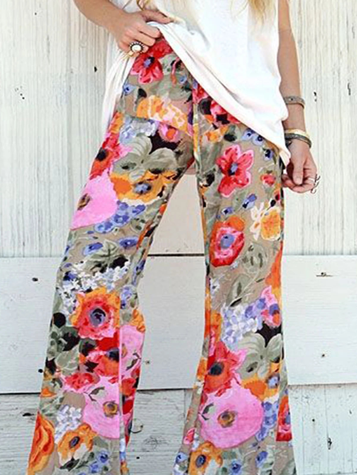 Floral Print Wide Leg Trouser - Toshe Women's Fashions