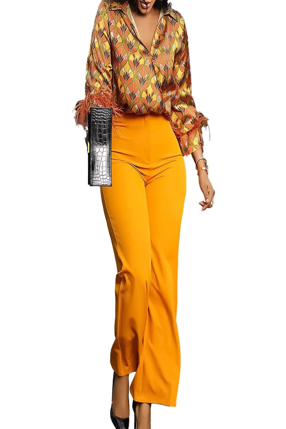 Satin Printed Blouse and Wide Leg Pants Set Toshe Women's Fashions