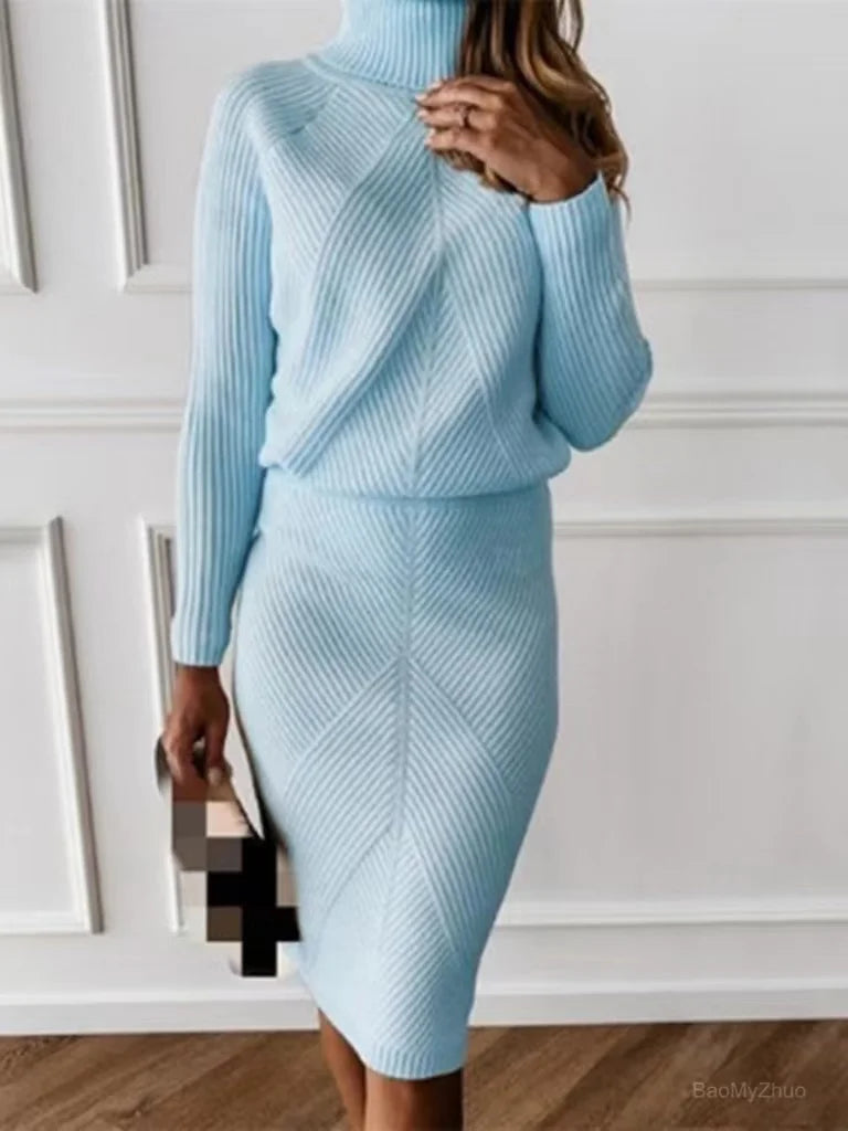 Turtleneck Pullover Sweater Skirt Set