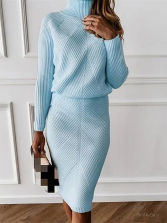 Turtleneck Pullover Sweater Skirt Set