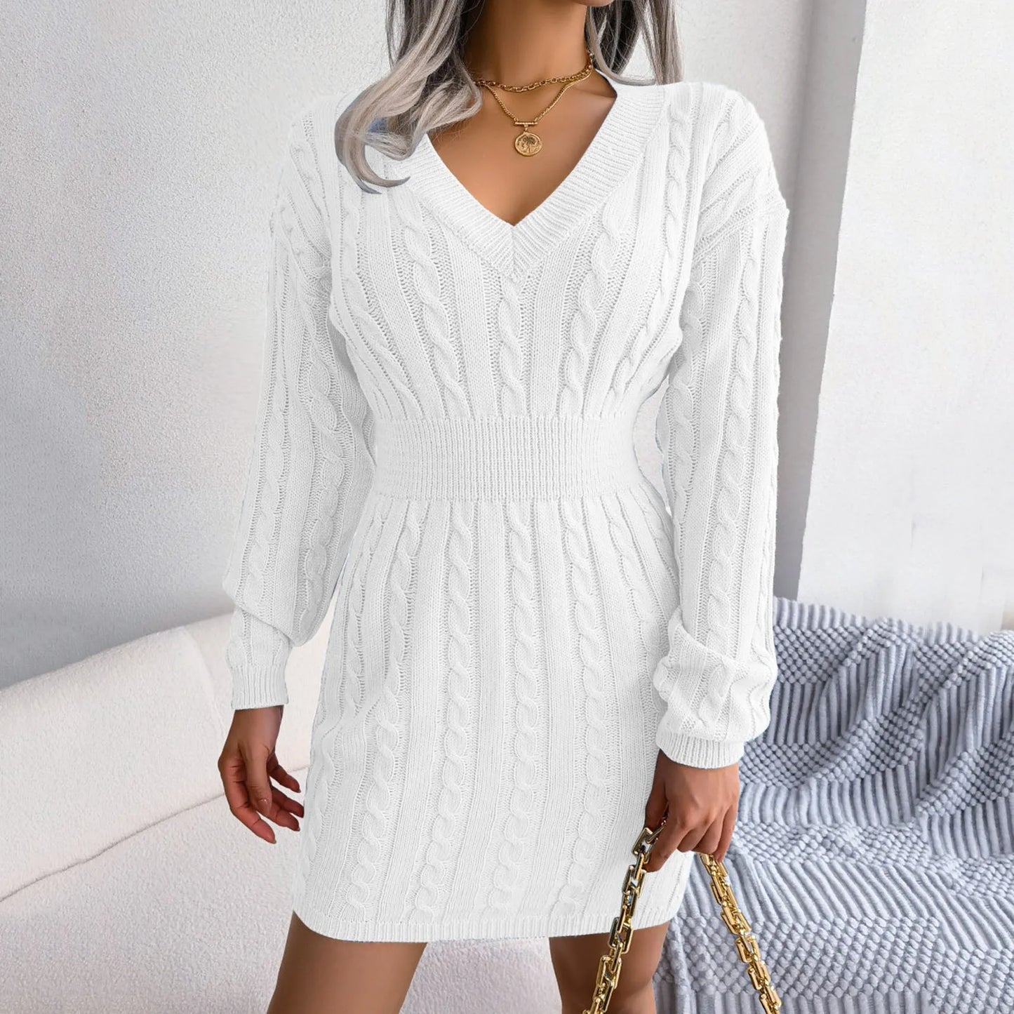 Twist Knit Sweater Wrap Mini Dress - Toshe Women's Fashions