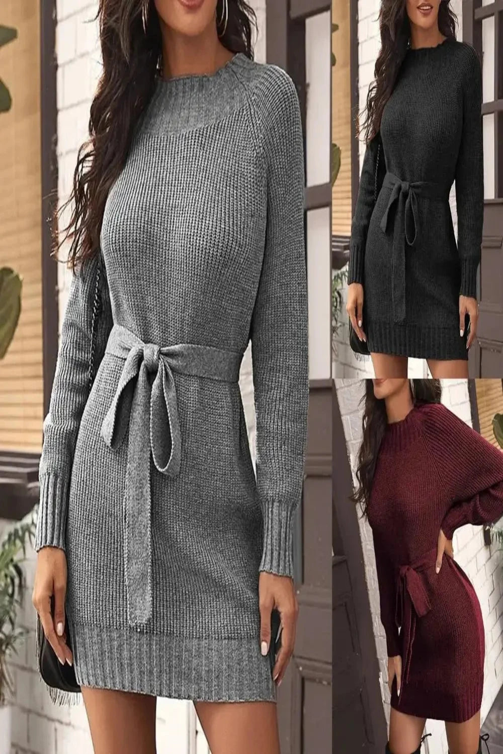 Long Sleeve Knitted Dresses  O-Neck A-line Mini Dress Toshe Womens Fashion