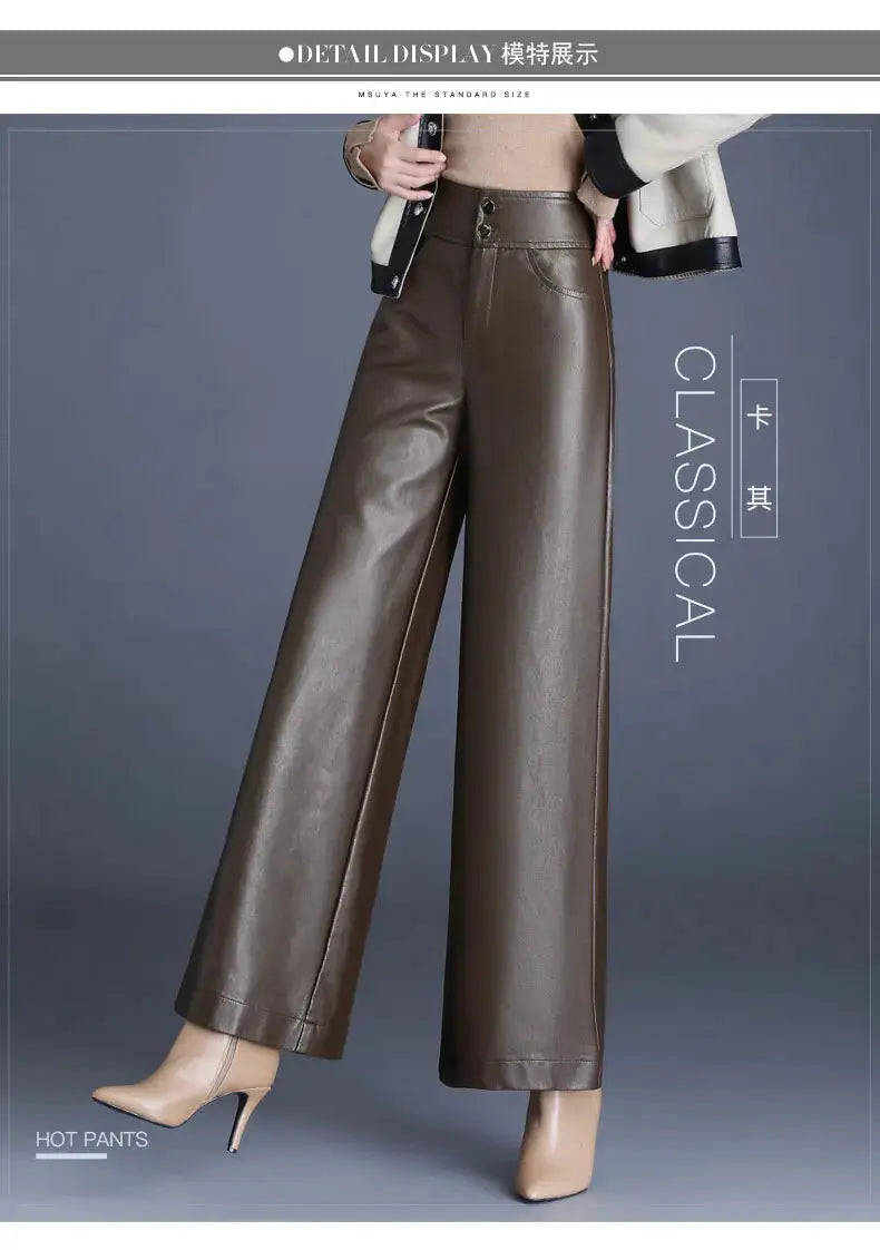 Faux Leather Wide Leg Pant Toshe Women's Fashions