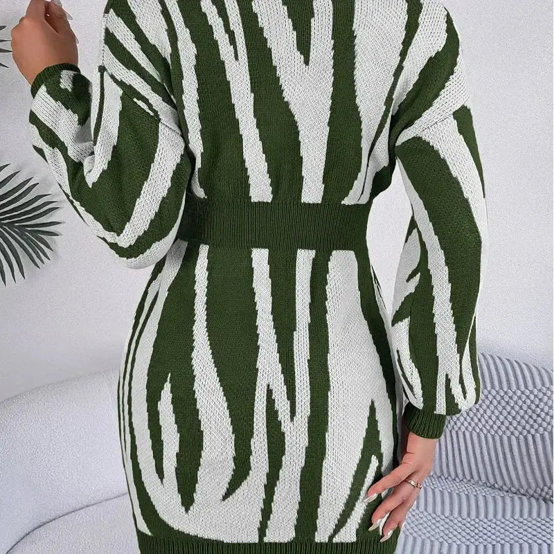 Autumn and Winter V-neck Stripe Long Sleeve Wrap Hip Sweater Dress aliexpress