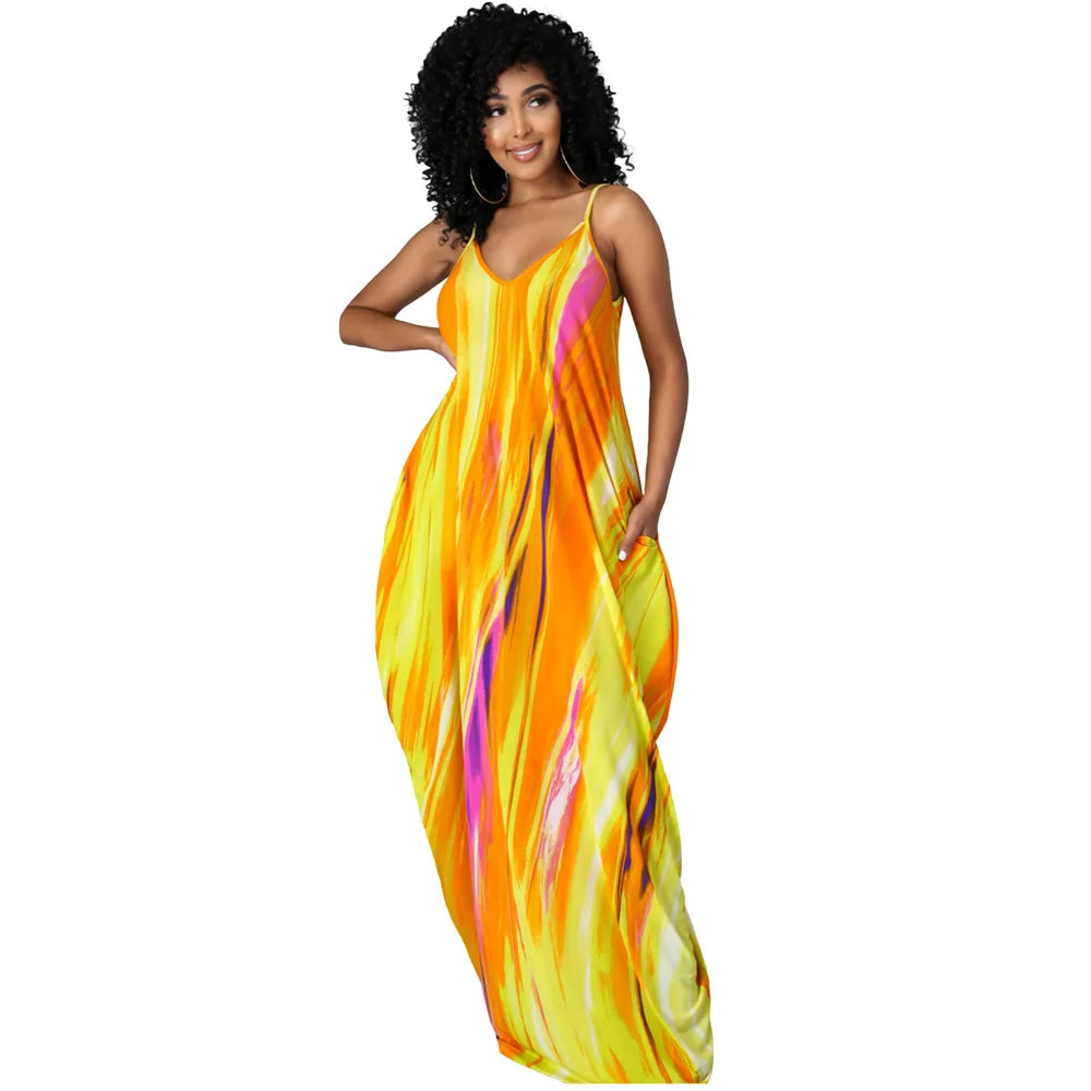 Slip Print Draped Pocketed Maxi Dress