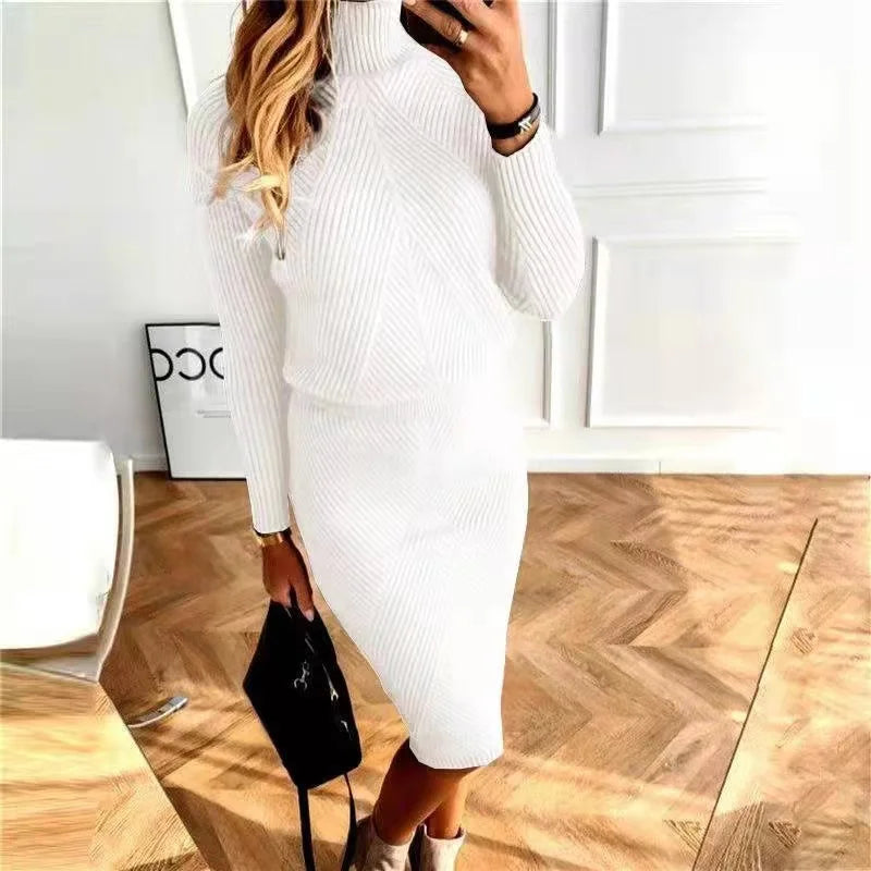 Turtleneck Pullover Sweater Skirt Set