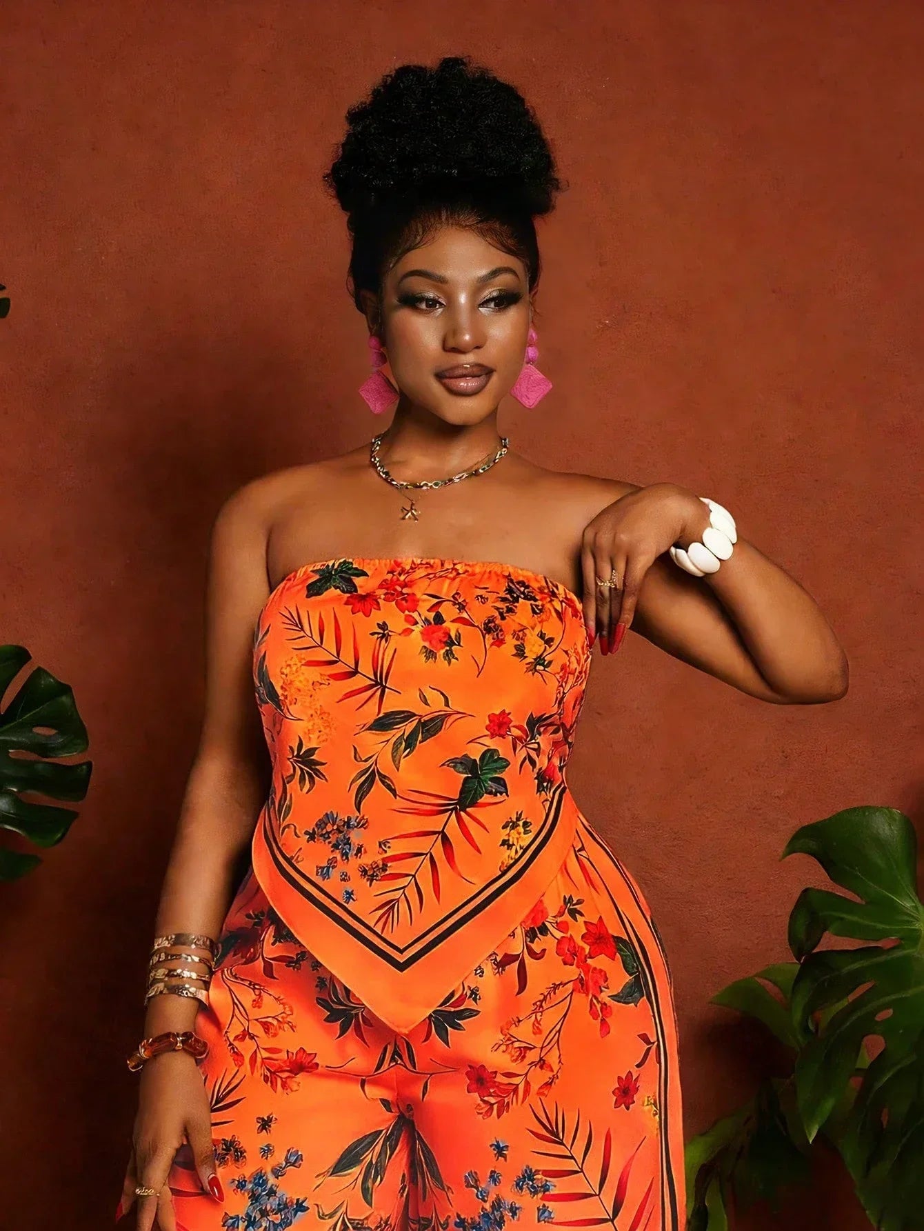 Floral Bandeau Top & Wide Leg Pants Set