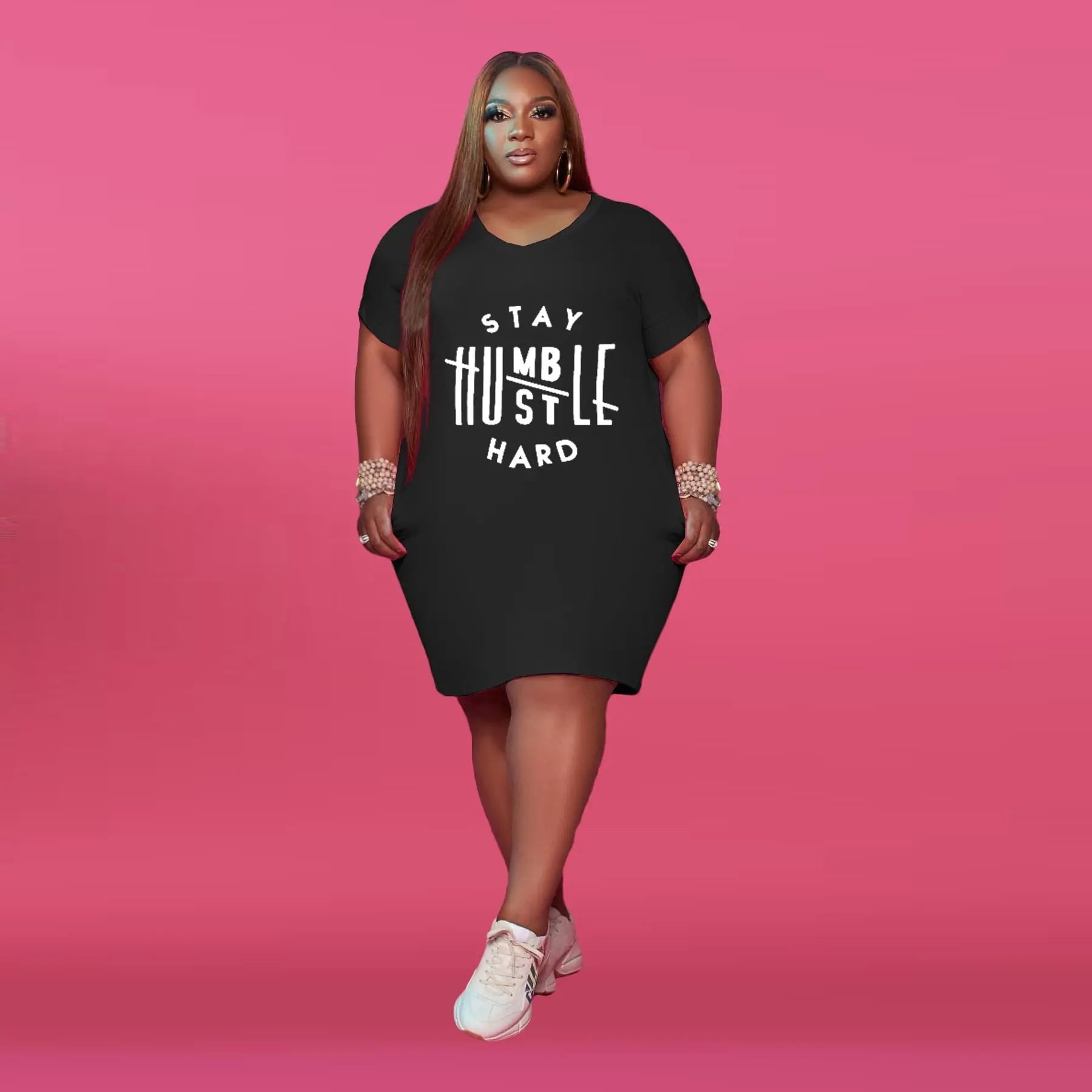 Stay Humble Hustle Hard T-Shirt Dress - Toshe Women's Fashions