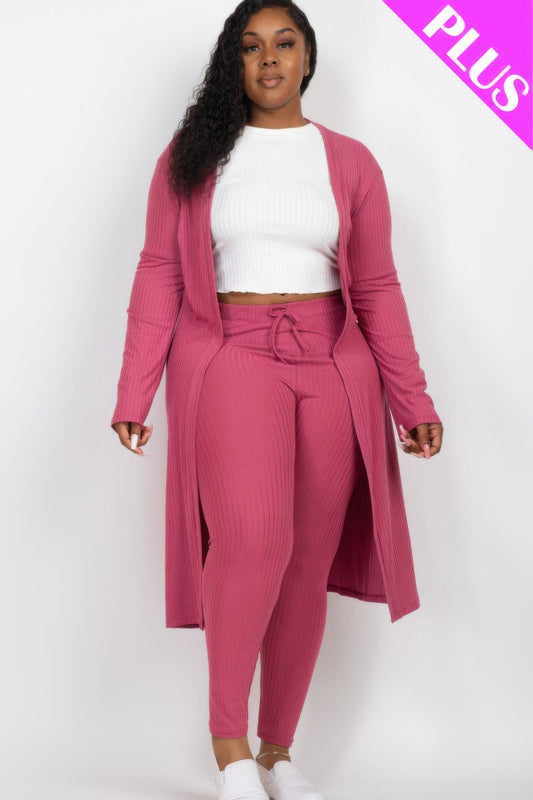 Ribbed long cardigan and matching leggings set for women by Toshe Women's Fashions, shown in a cozy, stylish knit ensemble.