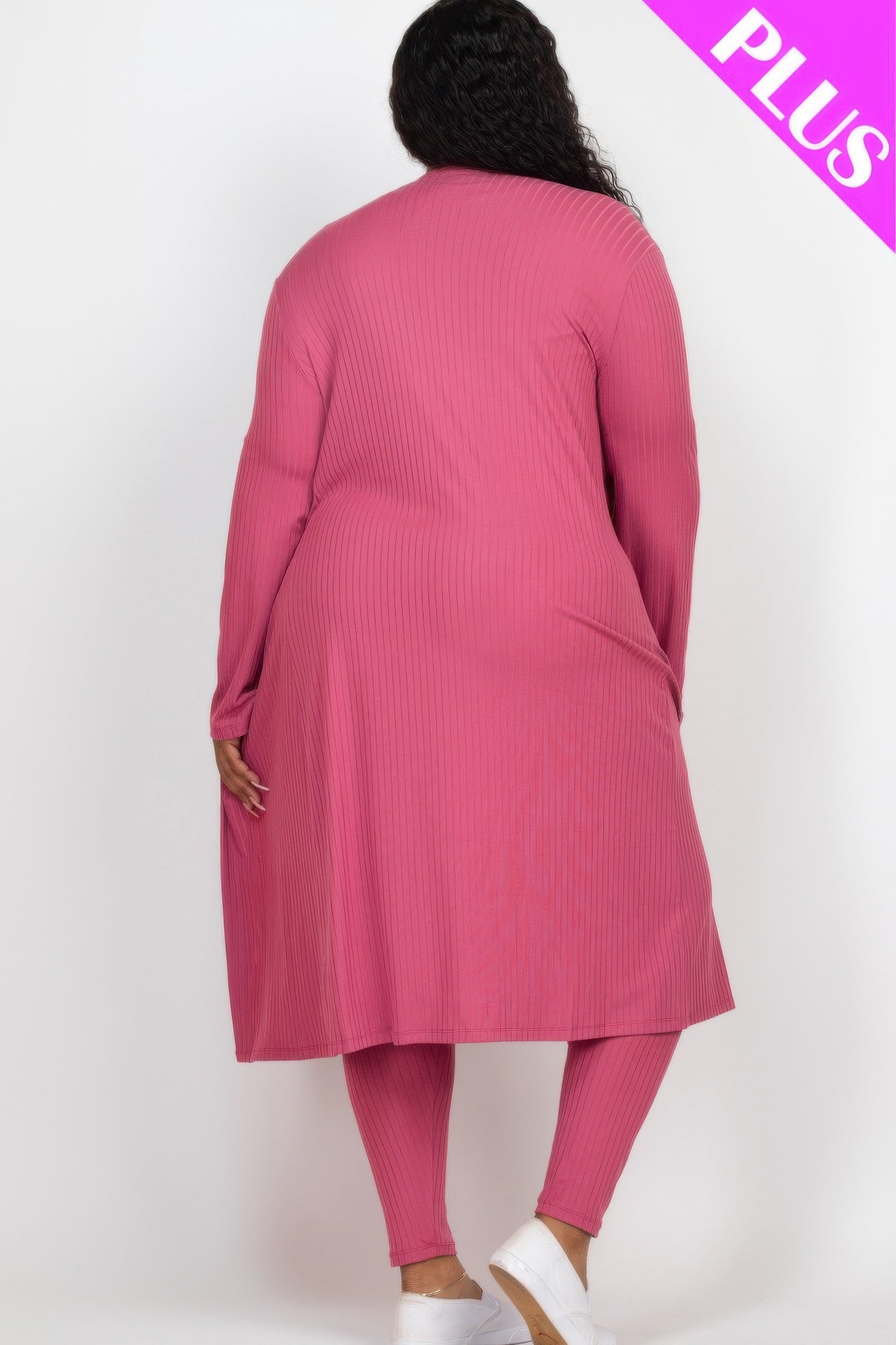 Ribbed long cardigan and leggings set for women in neutral tones, styled for casual comfort by Toshe Women's Fashions.