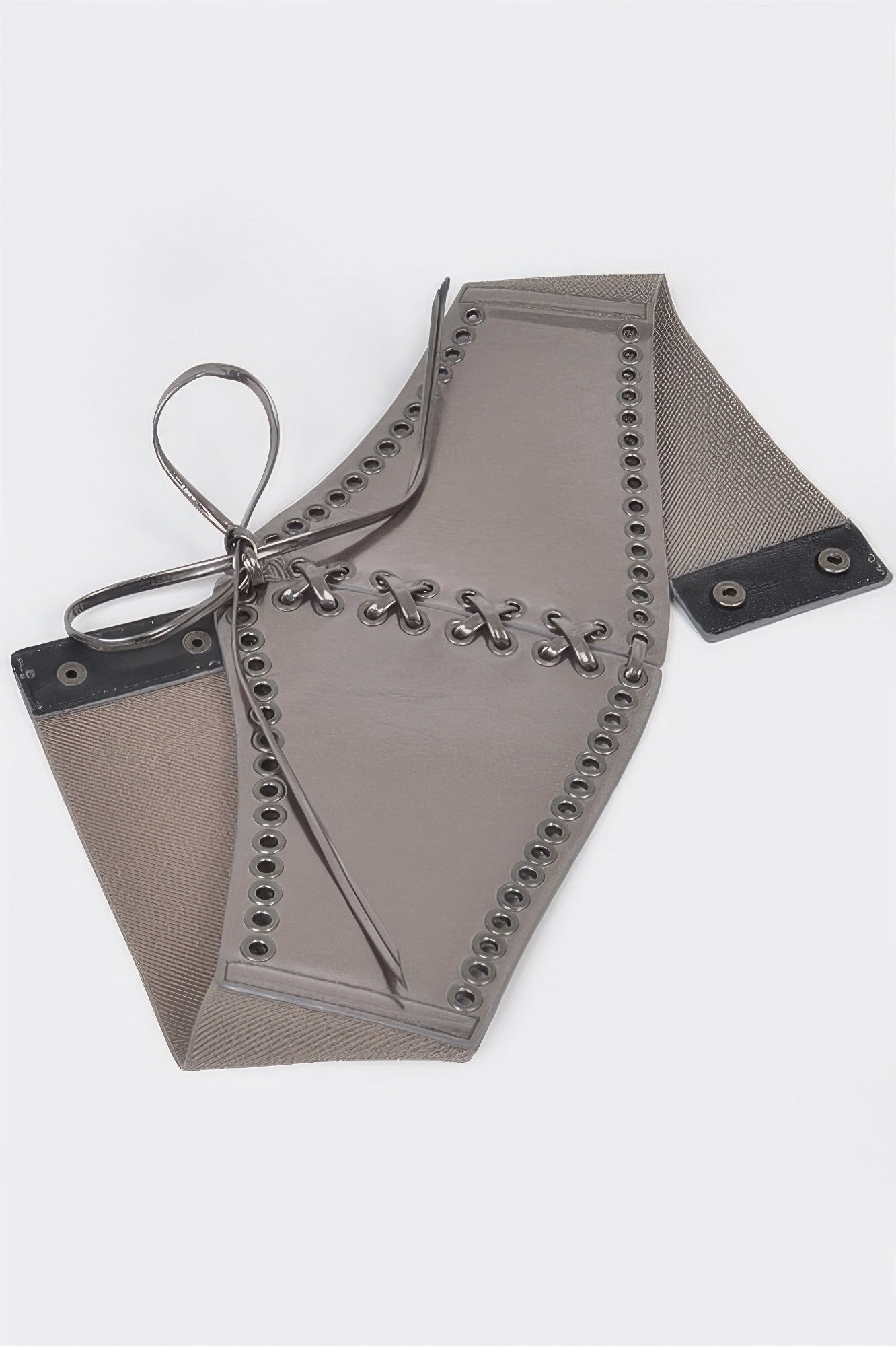 Faux leather eyelet corset elastic belt for women, stylish black belt with metal eyelets, by Toshe Women's Fashions.