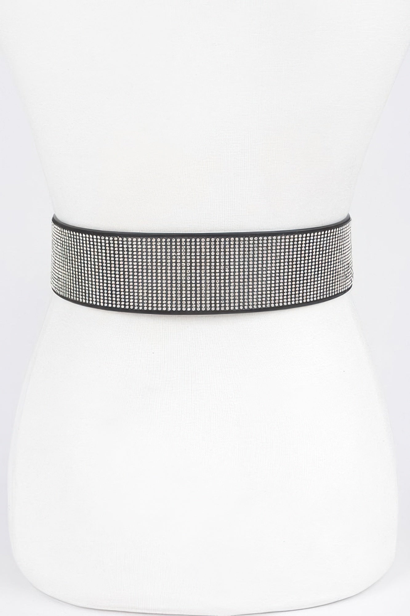 Rhinestone geometric buckle belt from Toshe Women's Fashions featuring a sparkling design and stylish metal buckle.