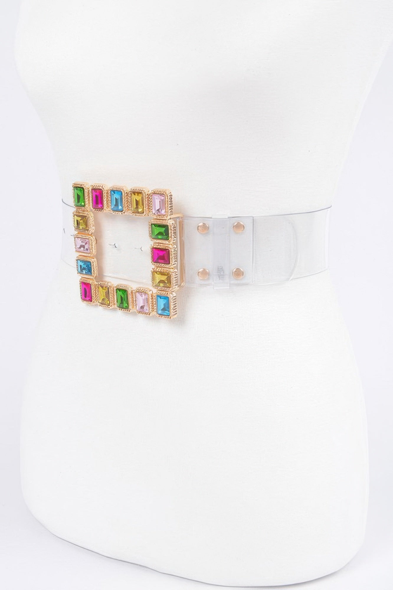 Stone buckle faux leather belt for women by Toshe Women's Fashions, showing the belt with a stone-adorned buckle.