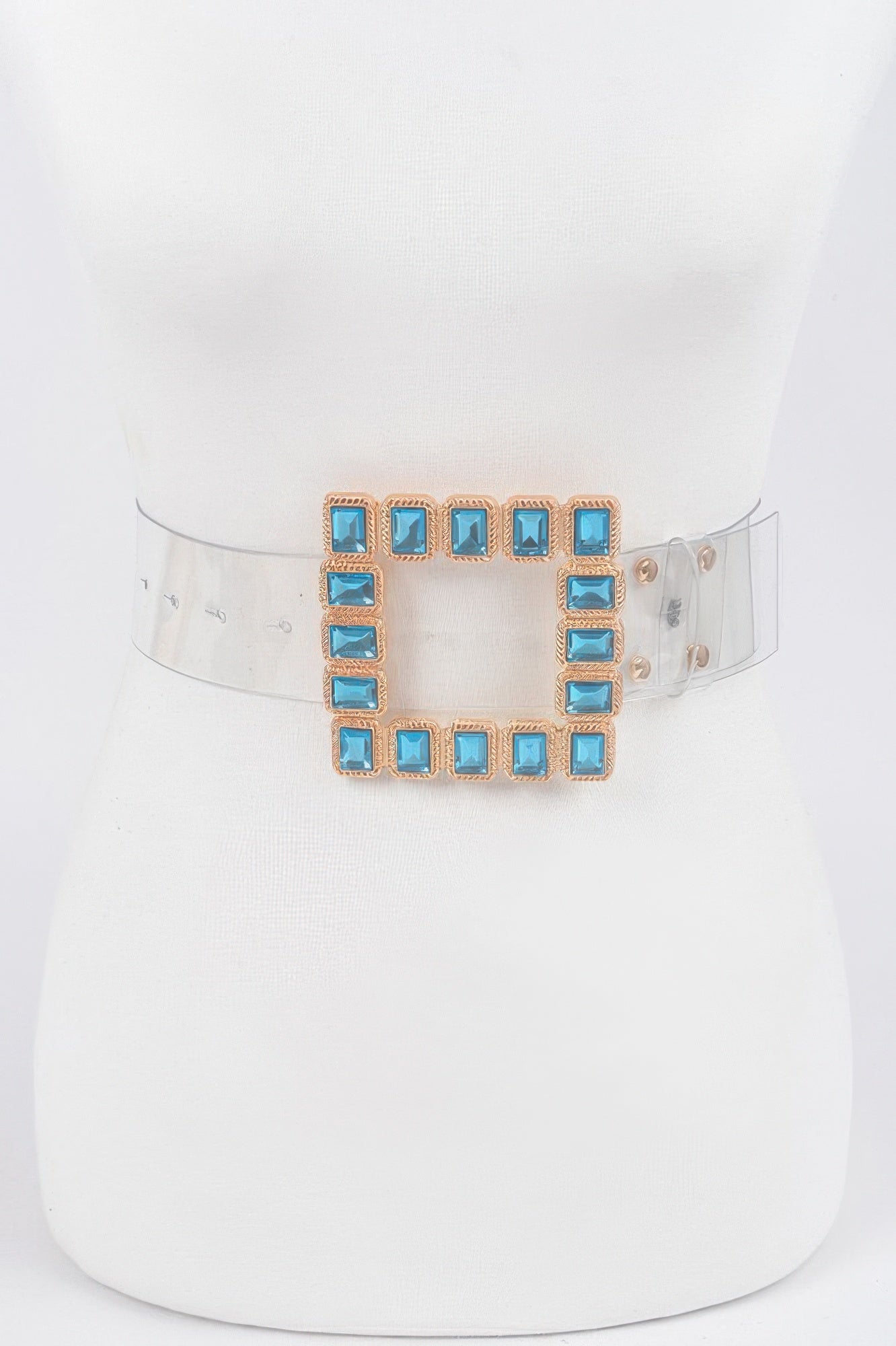 Faux leather belt with a stone buckle from Toshe Women's Fashions, featuring a stylish design and adjustable fit.